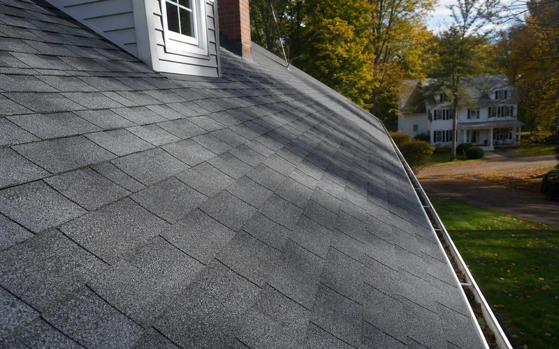 Architectural shingles installed on a Connecticut colonial home rooftop