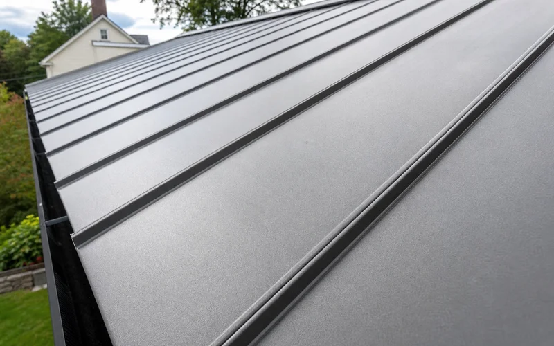 Close-up of standing seam panel with finish coating detail