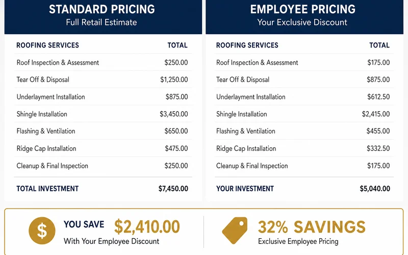 Side-by-side itemized estimate comparison: typical corporate vs Employee Pricing