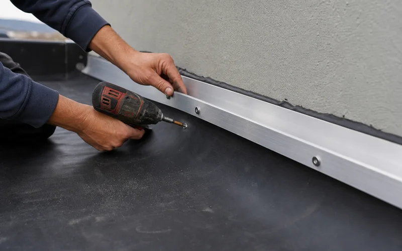 Termination bar detail at a parapet wall on commercial EPDM installation