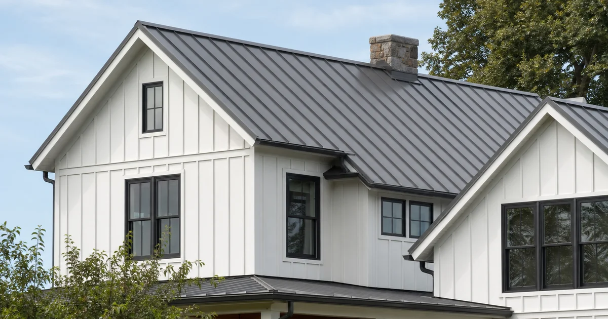 Standing seam metal roof on a Hartford County modern farmhouse